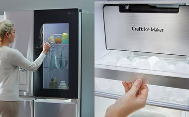 Imagem de destaque para Conheça a geladeira Smart Side by Side UVnano™ InstaView™ da LG, que possui máquina de gelo gourmet e conectividade via aplicativo